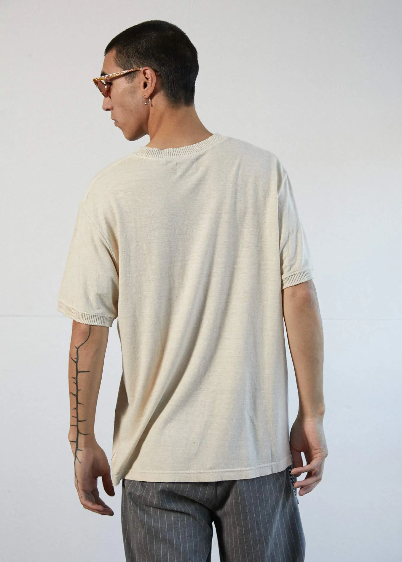 Afends Mens 1972 - Hemp Retro Fit Ringer Tee - Macadamia