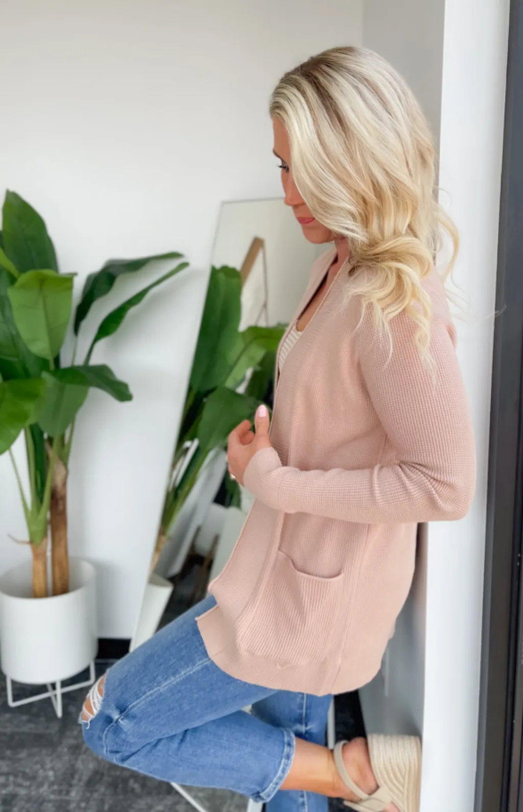 Alexa Waffle Knit Open Front Cardigan