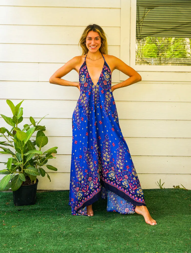 Blue Floral Goddess Maxi Dress