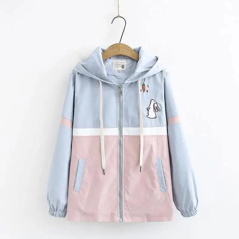 Cartoon Rabbit Embroidered Zipper Jacket