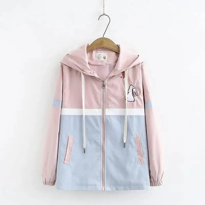 Cartoon Rabbit Embroidered Zipper Jacket