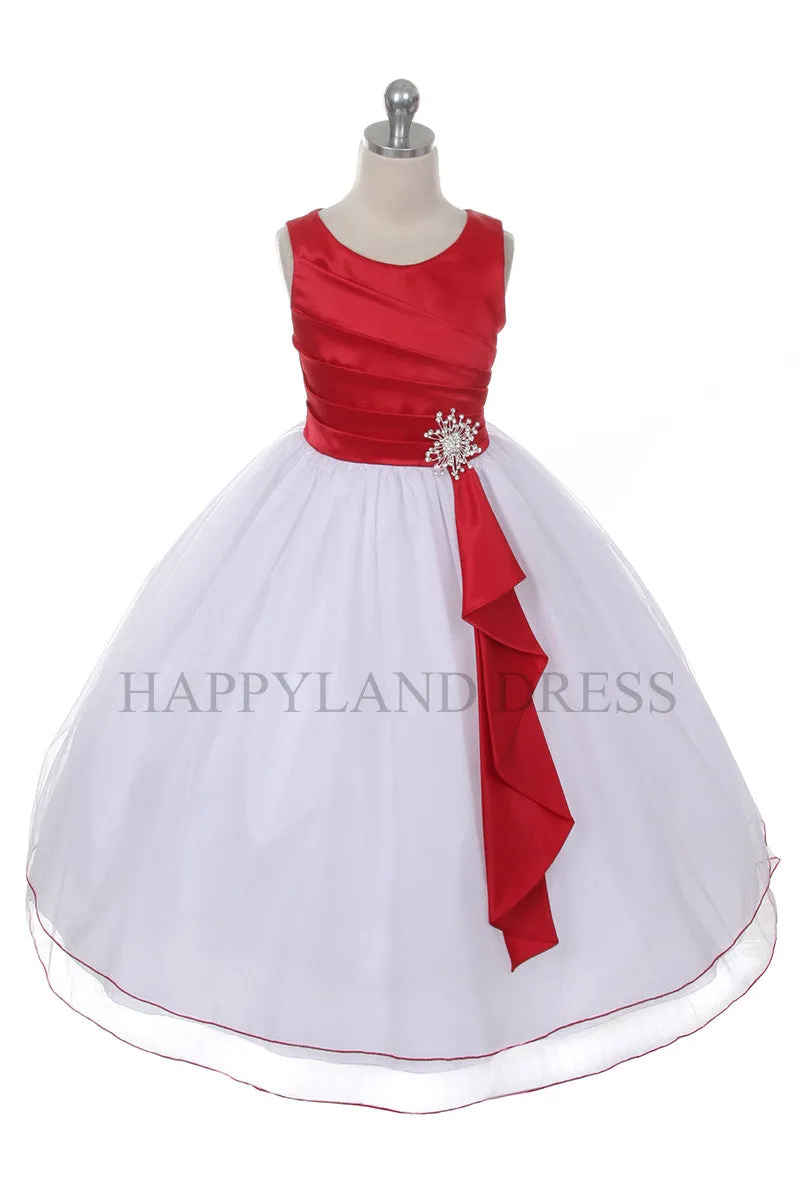 D0303 Satin Pleated Top with Organza Skirt Dress (5 Diff. Colors)