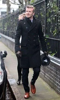 DAVID BECKHAM STYLISH MEN'S LONG DOUBLE BREASTED TRENCH OVERCOAT PEA COAT-BNWT