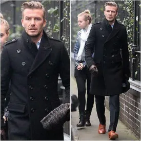 DAVID BECKHAM STYLISH MEN'S LONG DOUBLE BREASTED TRENCH OVERCOAT PEA COAT-BNWT