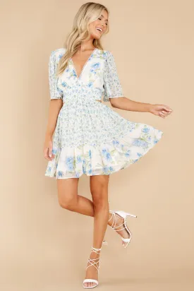 Delicate Hearts Blue Floral Print Dress