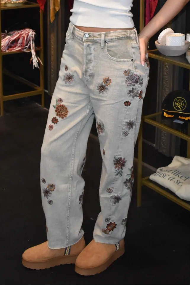 Floral Embroidered Denim