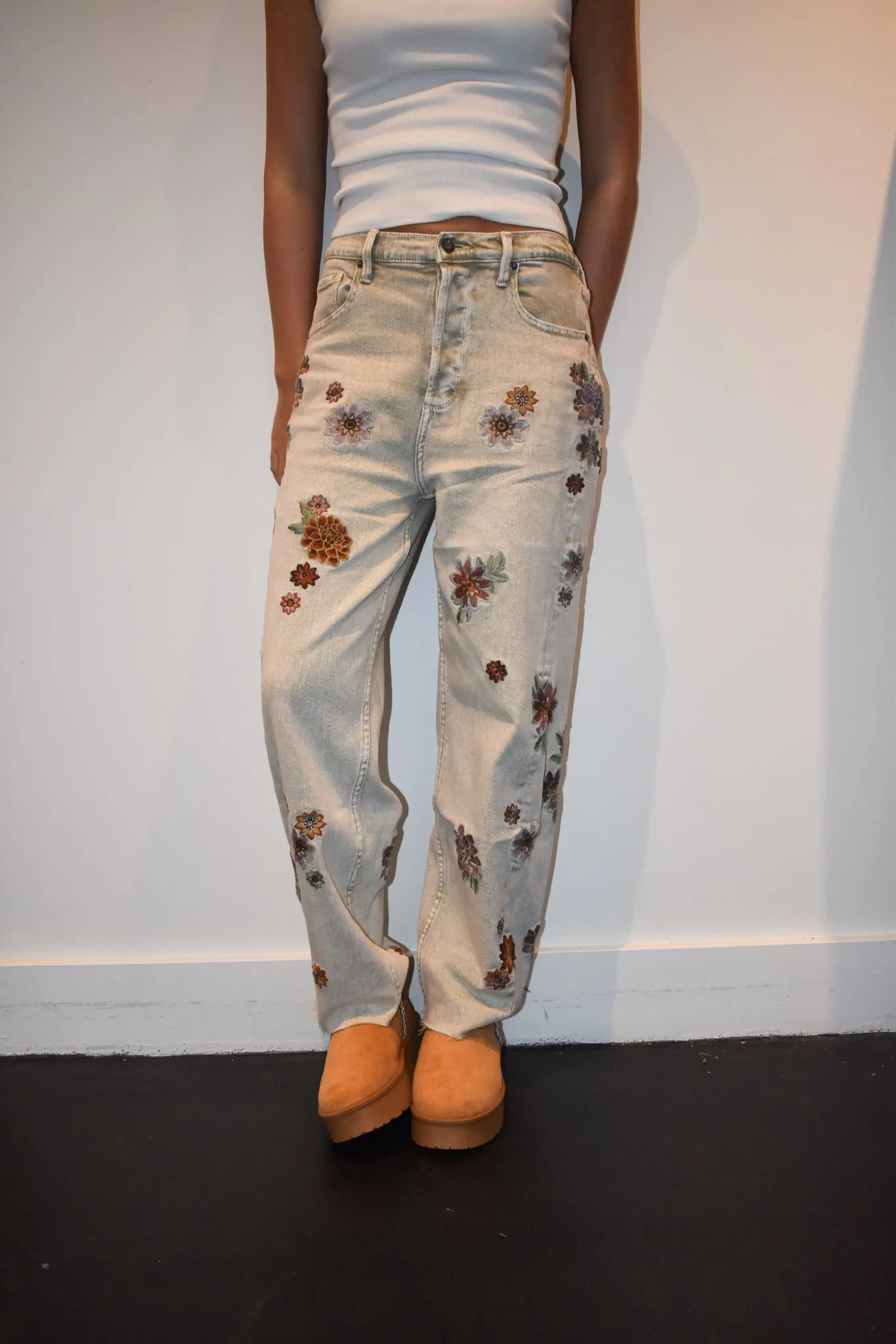 Floral Embroidered Denim