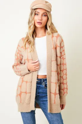 Fluffy Yarn Long Sleeve Open Front Knit Cardigan