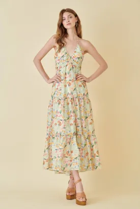 Fore- Watercolor Halter Floral Maxi Sundress