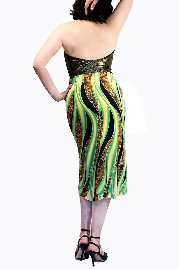 green wave halter tango dress with back slit