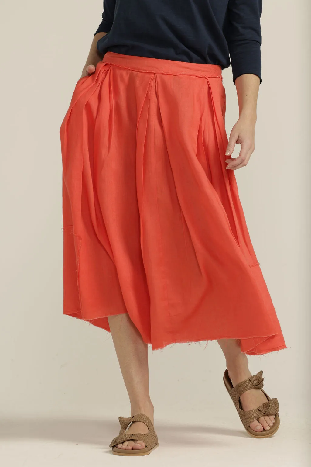 Linen Pleated Full Skirt Chilli