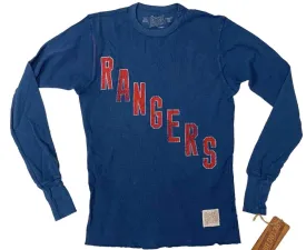 New York Rangers Retro Brand WOMEN Blue Waffled Long Sleeve T-Shirt