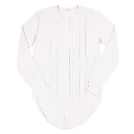 Pleated Front Button-Up Blouse - White