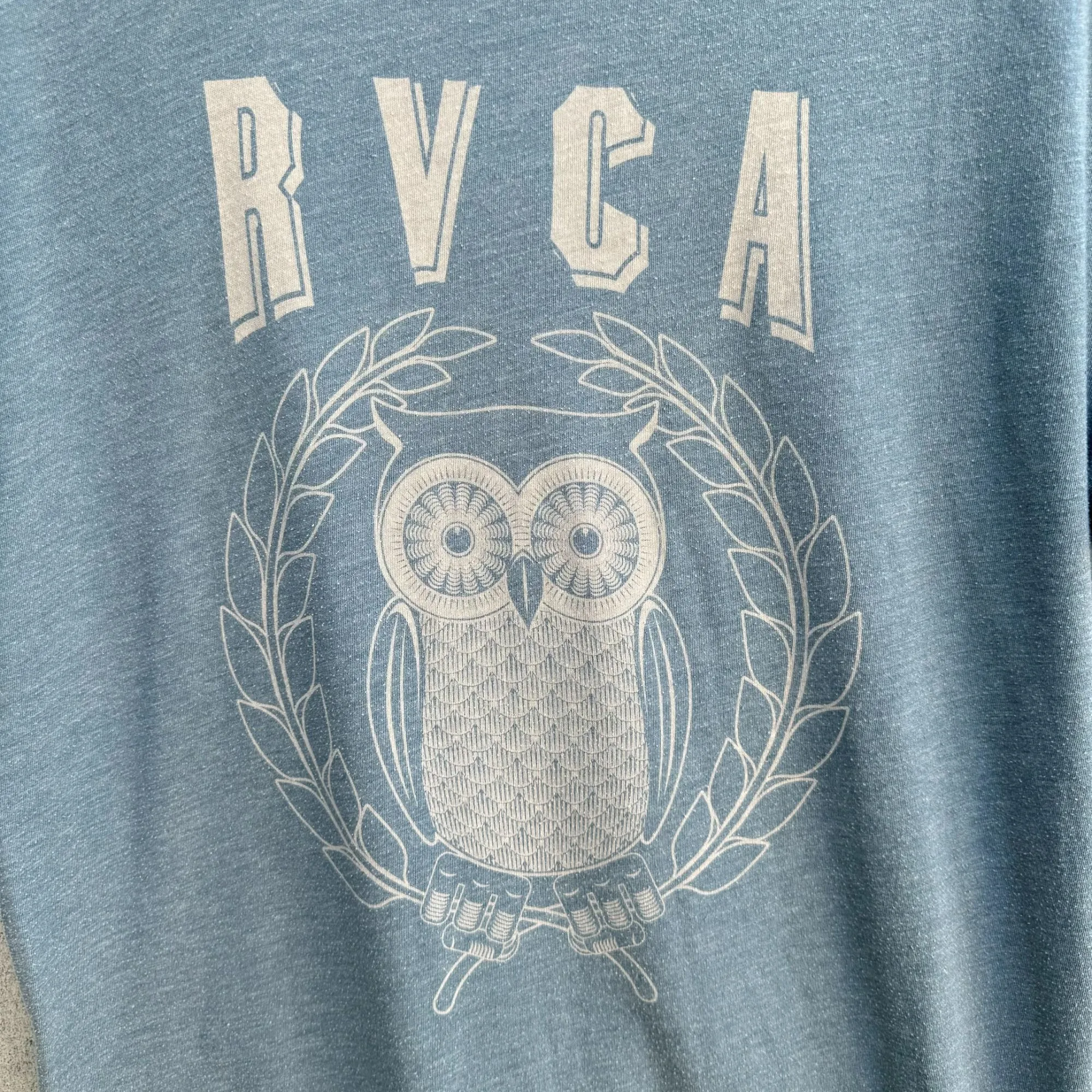 RVCA Artist Network Program Mens Blue Owl Graphic Print Short Sleeve T-Shirt - S