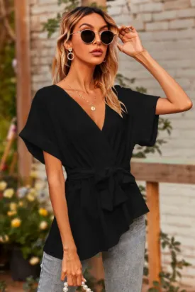 Surplice Neck Blouse Black