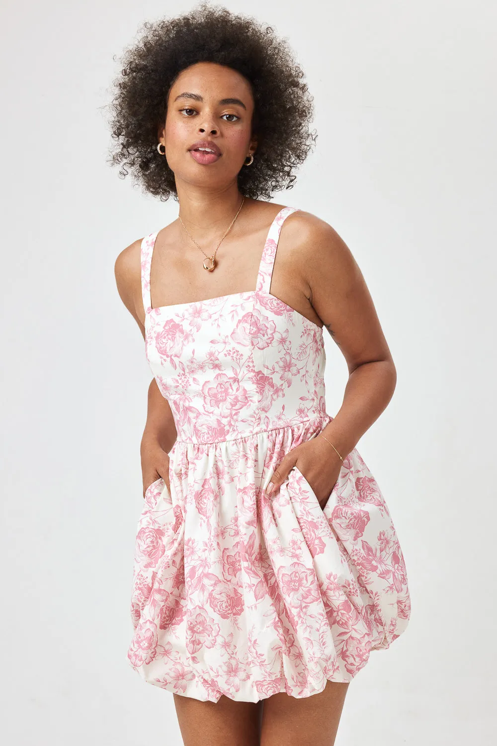 White Pink Floral Bubble Dress