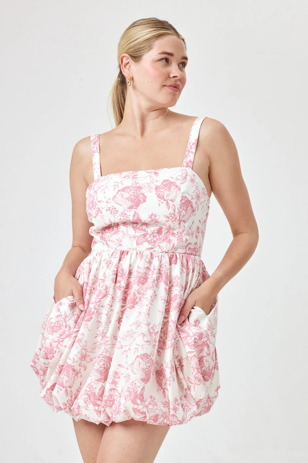 White Pink Floral Bubble Dress