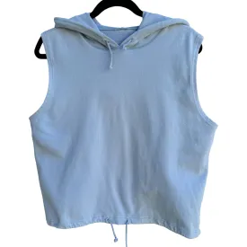 Women's Sleeveless Casual Light Blue Drawstring Waist Workout Fleece Hoodie - L